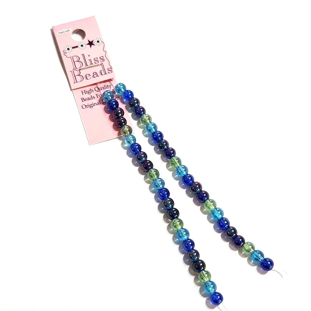 Bliss Beads 10" Strand Aqua Glass RB Luster 6mm Round Jewelry Making Crafting